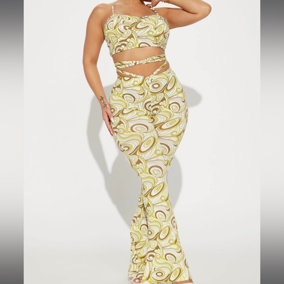 Fashion Nova Pants - Fashion Nova Yellow Swirl Two-Piece Pantsuit NWOT